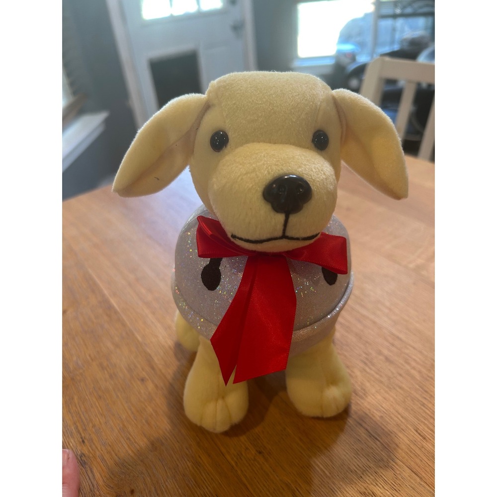 Raising Canes 2019 Jingle Cane Yellow Lab Dog Plush Silver Bell Holiday Decor 7"